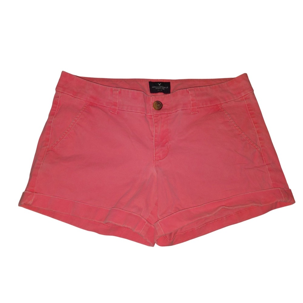 American Eagle Outfitters Midi Stretch Shorts Neon Pink Coral Women 8 Casual